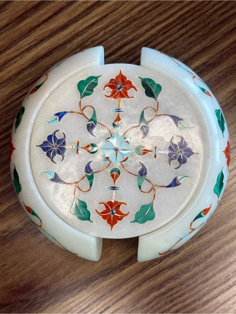 Marble Coaster Set - Pietra Dura Semi-Precious Floral Inlay